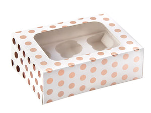 6 Cupcake Box Rose Polka Dot J103