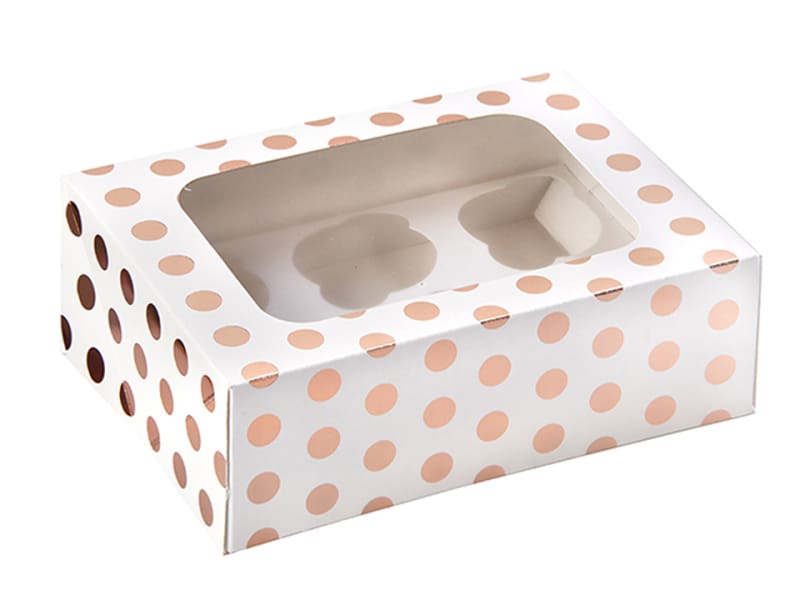 6 Cupcake Box Rose Polka Dot J103