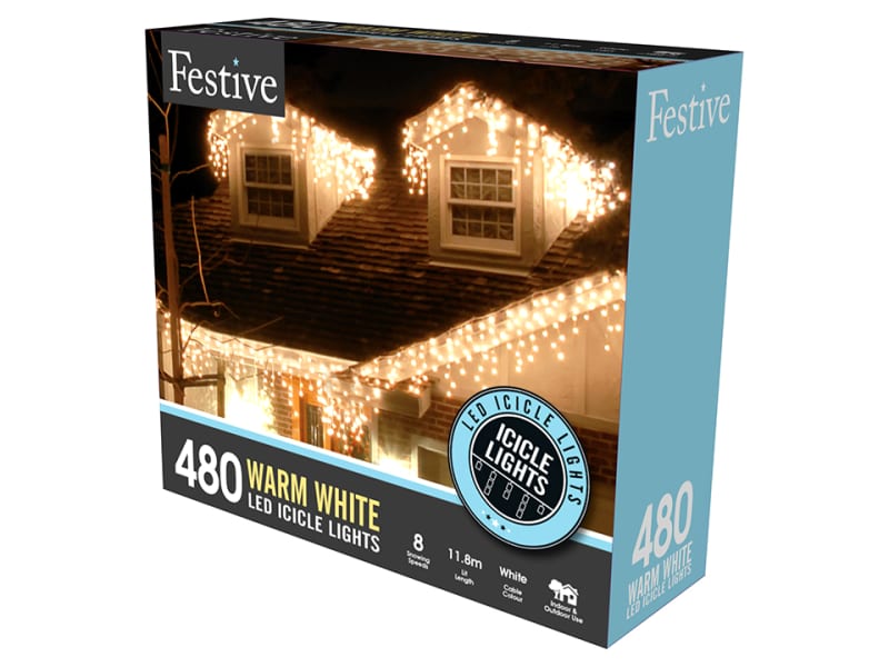 Snowing Icicle Lights 4 Way Warm White