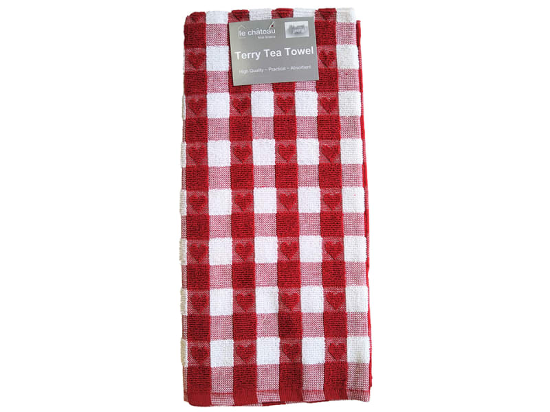 Terry Tea Towel Hearts Red HT04