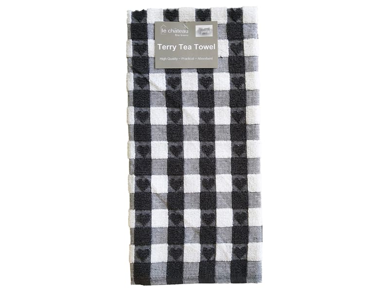 Terry Tea Towel Hearts Charcoal HT06
