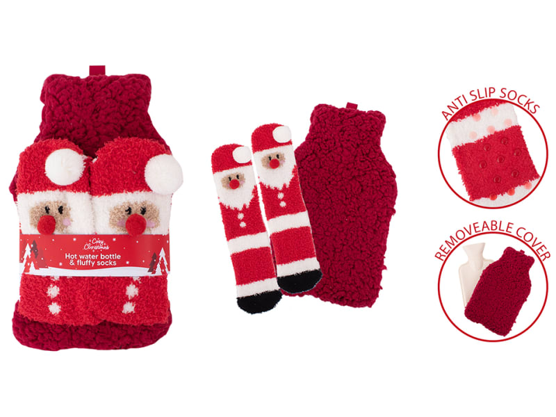 Hot Water Bottle Santa + Socks XM7149