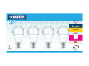 A60 GLS 5W LED Pearl Bayonet Cap W/White x 4 5SLGWB22P4B5